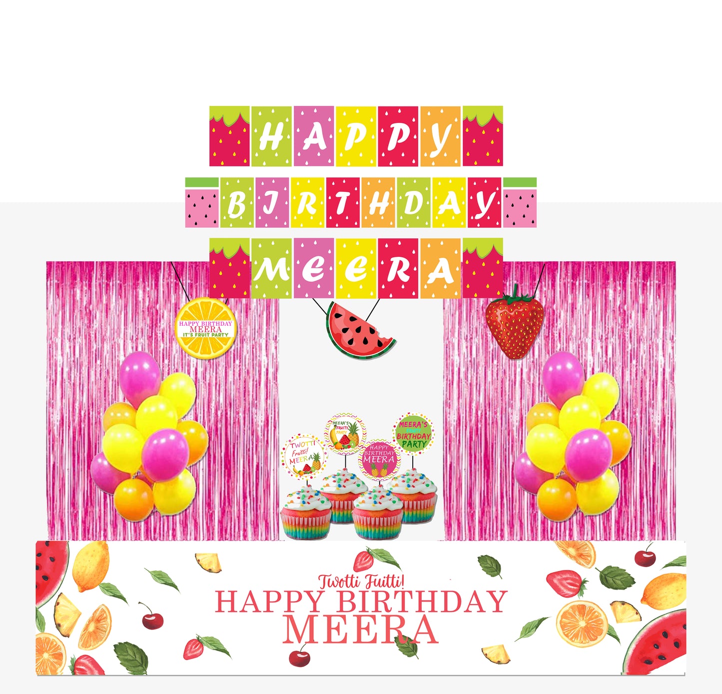 Twotti Fruity Theme Birthday Complete Party Kit with Backdrop & Decorations