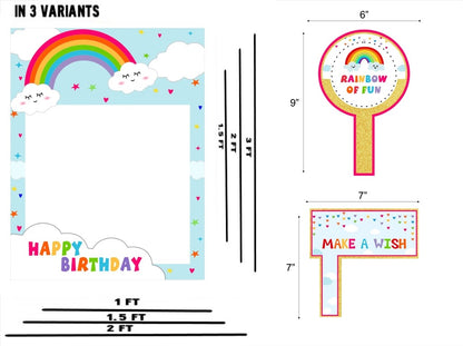 Rainbow Theme Birthday Party Selfie Photo Booth Frame & Props