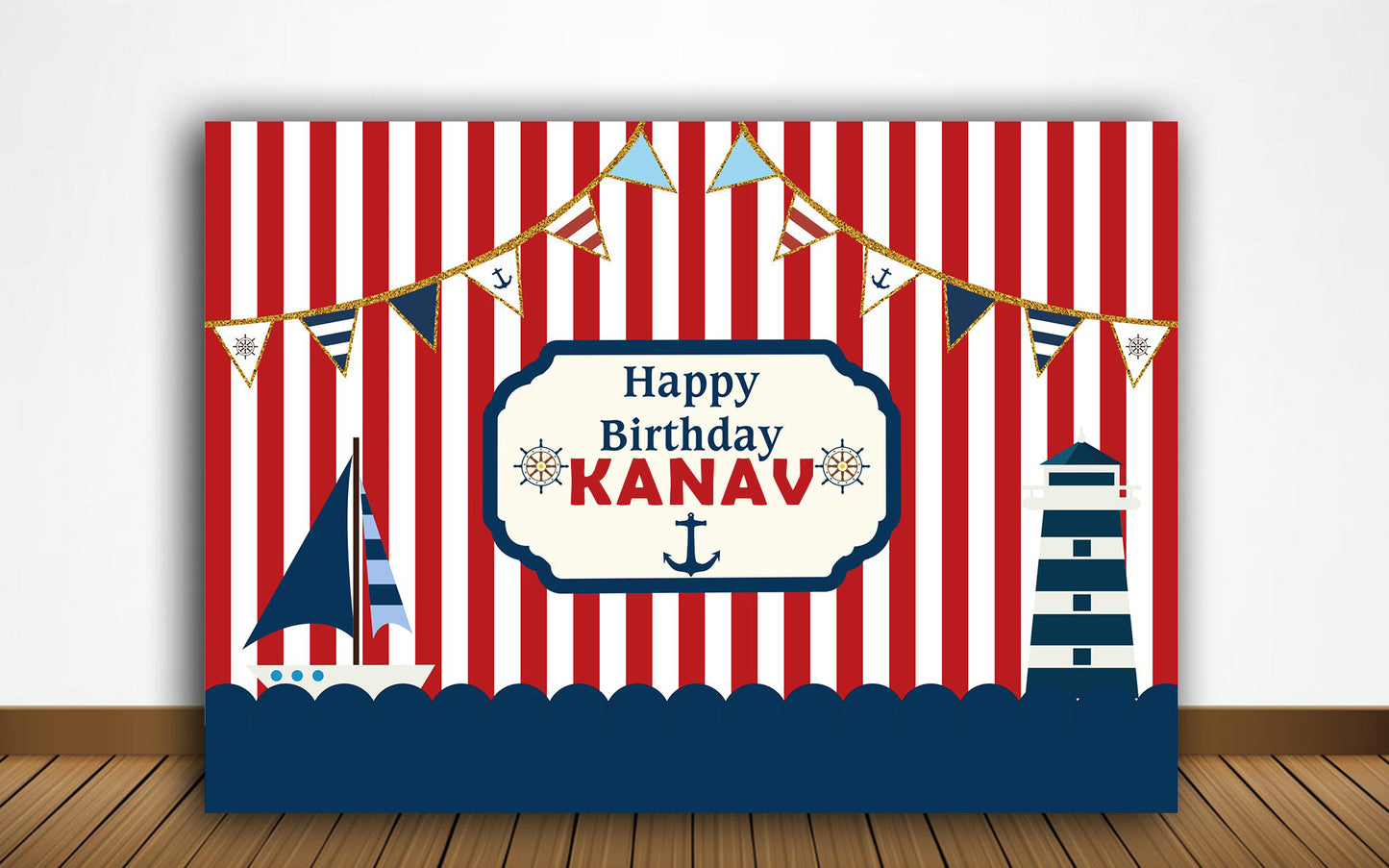 Nautical Ahoy Theme Birthday Party Backdrop 