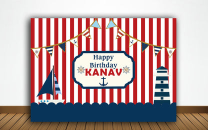 Nautical Ahoy Theme Birthday Party Backdrop 