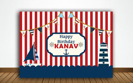 Nautical Ahoy Theme Birthday Party Backdrop 