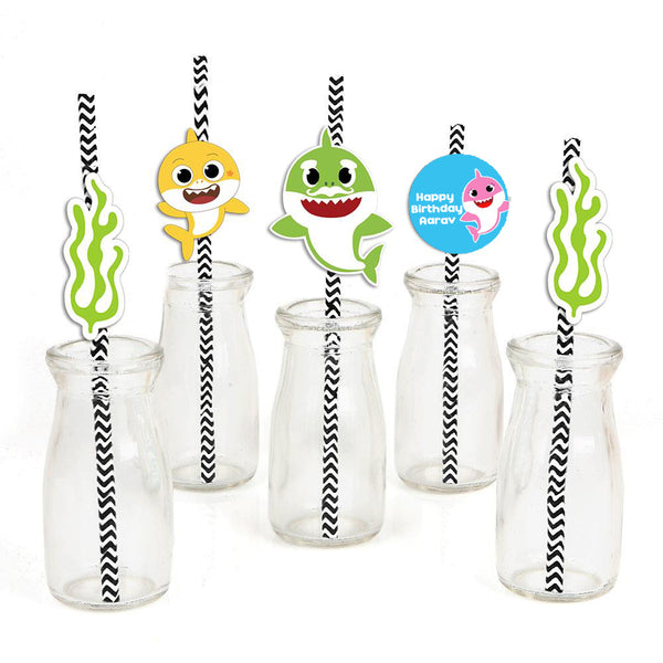 Baby Shark Theme Birthday Party Paper Decorative Straws