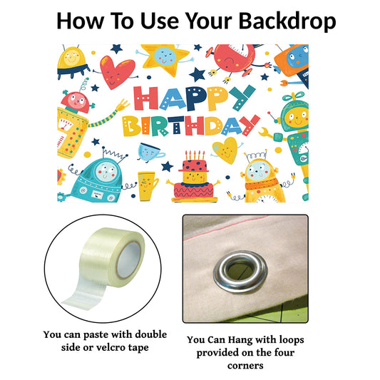 Robot Theme Birthday Party Backdrop
