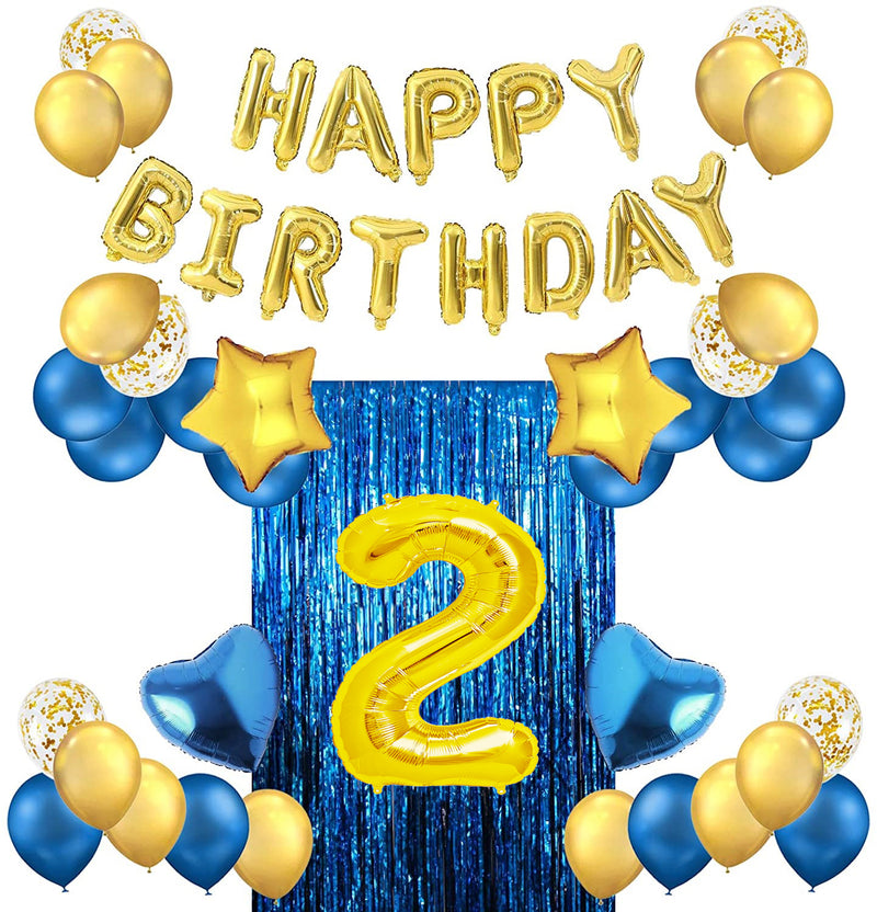 Blue And Gold Birthday Banner Decorations Combo