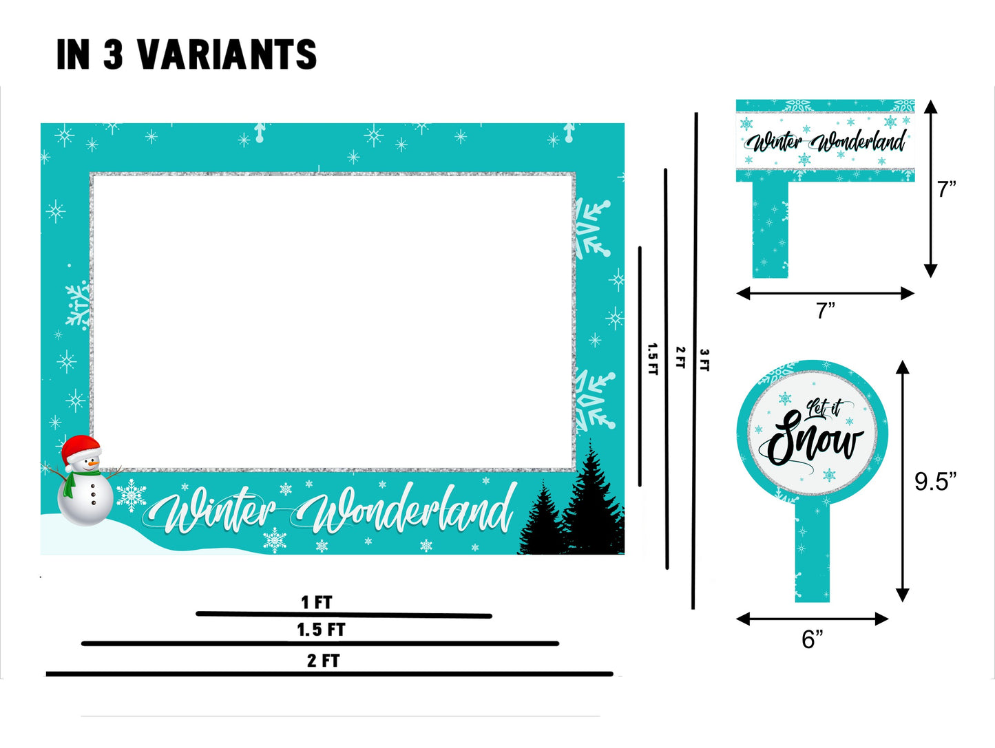 Winter Wonderland Theme Birthday Party Selfie Photo Booth Frame & Props