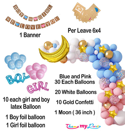 Boy Or Girl We Love You Baby Shower Decoration kit for Banner, Metallic Blue, Pink and White Balloons with Foil Balloons Decoration Baby Shower