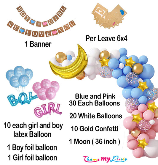 Boy Or Girl We Love You Baby Shower Decoration kit for Banner, Metallic Blue, Pink and White Balloons with Foil Balloons Decoration Baby Shower