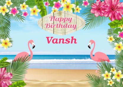 Personalize Flamingo Birthday Backdrop Banner