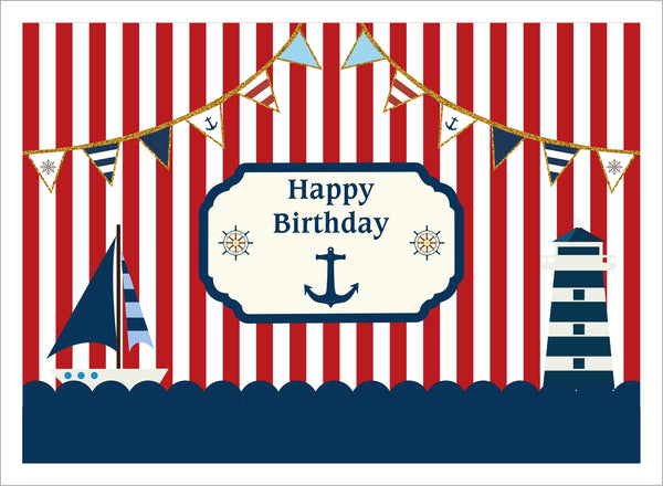 Nautical Ahoy Theme Birthday Party Backdrop 