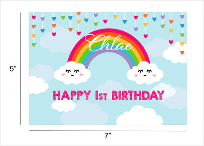 Personalize Rainbow Blue Birthday Party Backdrop Banner