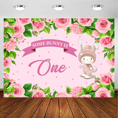 Personalize Some Bunny Is One Pink Girls Birthday Party Backdrop Banner