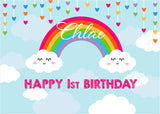 Personalize Rainbow Blue Birthday Party Backdrop Banner