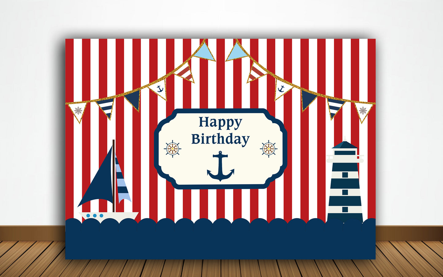 Nautical Ahoy Theme Birthday Party Backdrop 