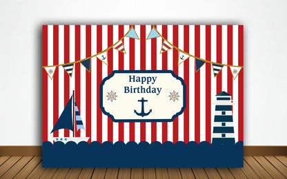 Nautical Ahoy Theme Birthday Party Backdrop 