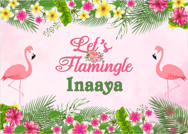 Personalize Flamingo Birthday Backdrop Banner