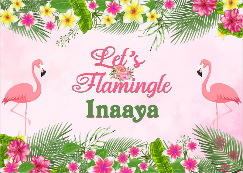 Personalize Flamingo Birthday Backdrop Banner
