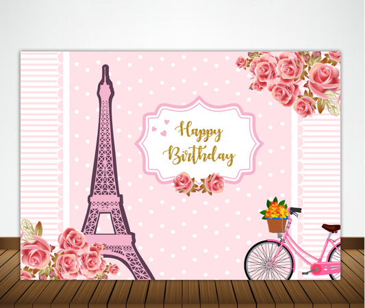 Personalize Oh La La Paris Theme Birthday Party Backdrop Banner