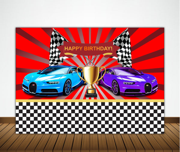 Personalize Ready Set Go Car Racing Backdrop Banner