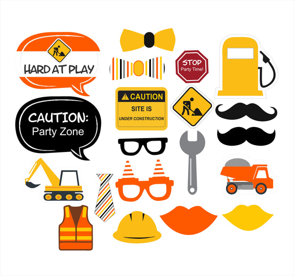 Construction Birthday Party Photo Booth Props Kit