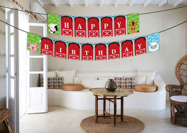Farm Animal Happy Birthday Banner For Decoration