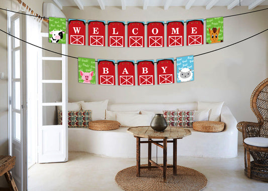 Farm Animal Theme Banner For Welcome Baby Decoration