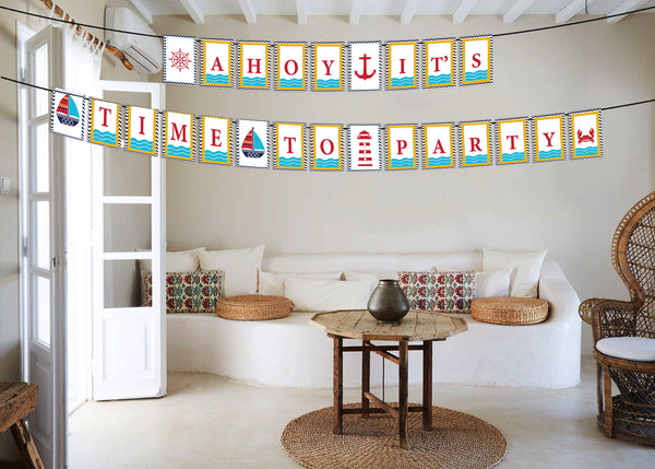 Nautical Ahoy  Theme Birthday Party Banner for Decoration