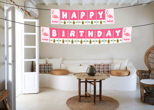 Lets Flamingo - Happy Birthday  Banner Decoration