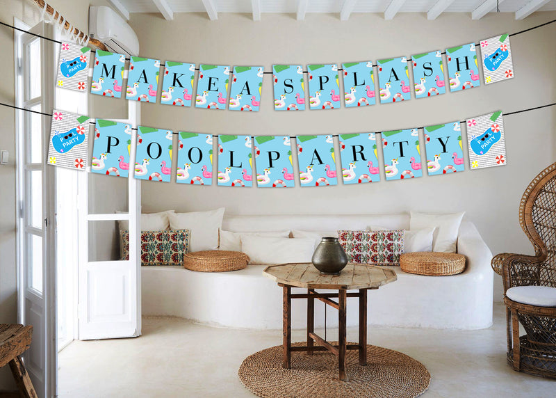 Pool Party Birthday Banner for Decoration