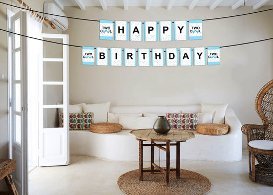 Two Cool  Second Birthday  Boys Happy Birthday Banner For Decoration