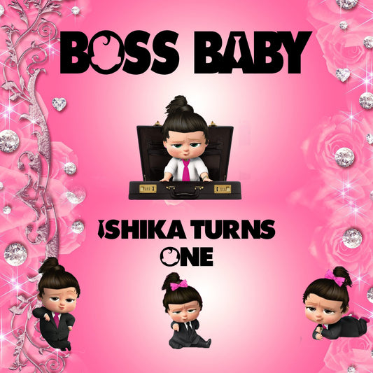 Personalize Boss Baby Girl Birthday Party Backdrop Banner