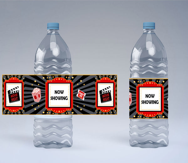 Movie Night Theme Water Bottle Sticker Labels