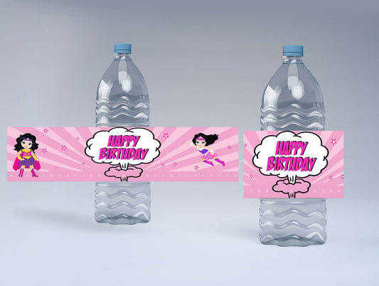 Super Girl Theme Birthday Party Water Bottle Labels