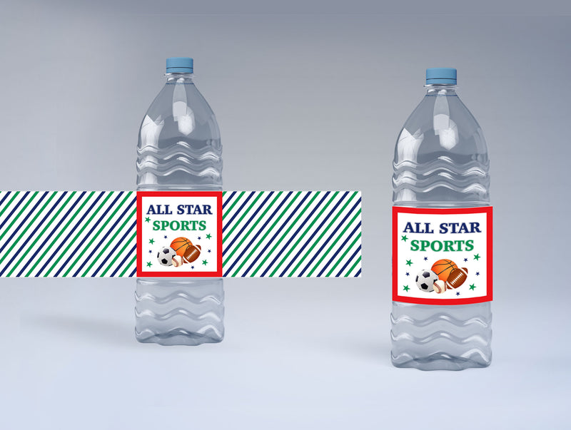 Sports  Theme Water Bottle Labels  