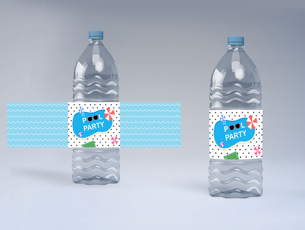 Pool Party Birthday Water Bottle Labels  