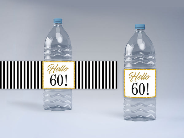 60th Birthday Water Bottle Labels  