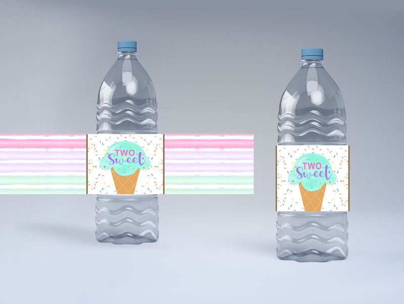 Two Sweet Theme Birthday Party Water Bottle Labels  