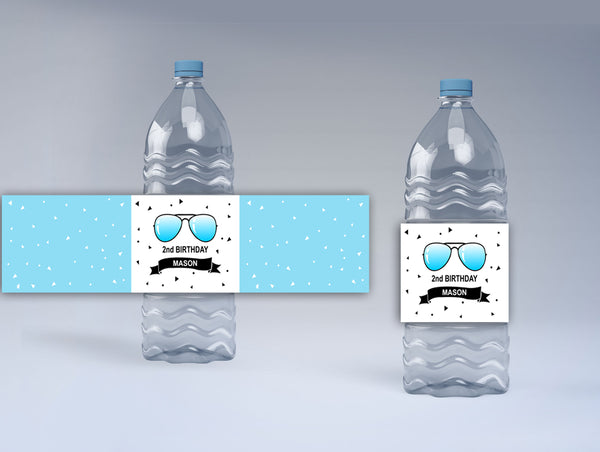 Two Cool Theme Birthday Party Water Bottle Labels  
