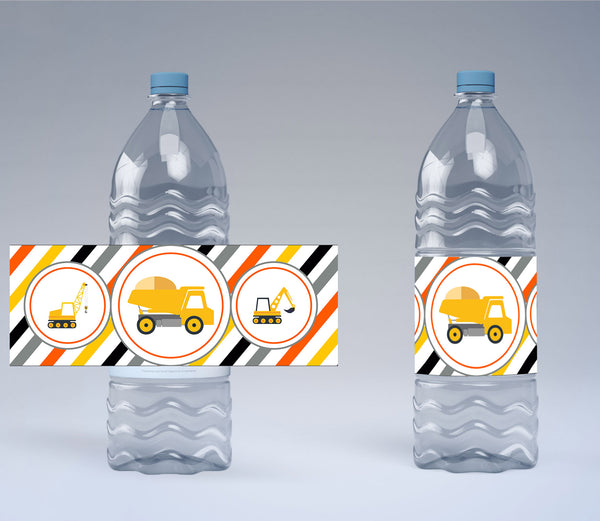 Construction Theme Water Bottle Labels
