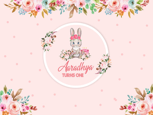 Personalize Bunny Birthday Backdrop Banner