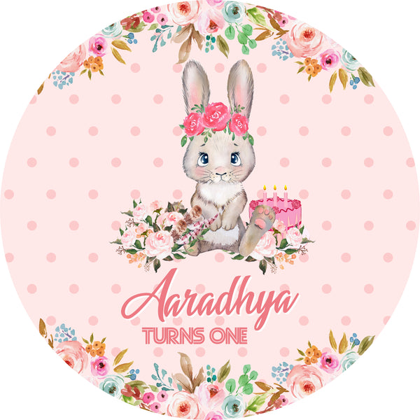 Personalize Round Bunny Backdrop Banner