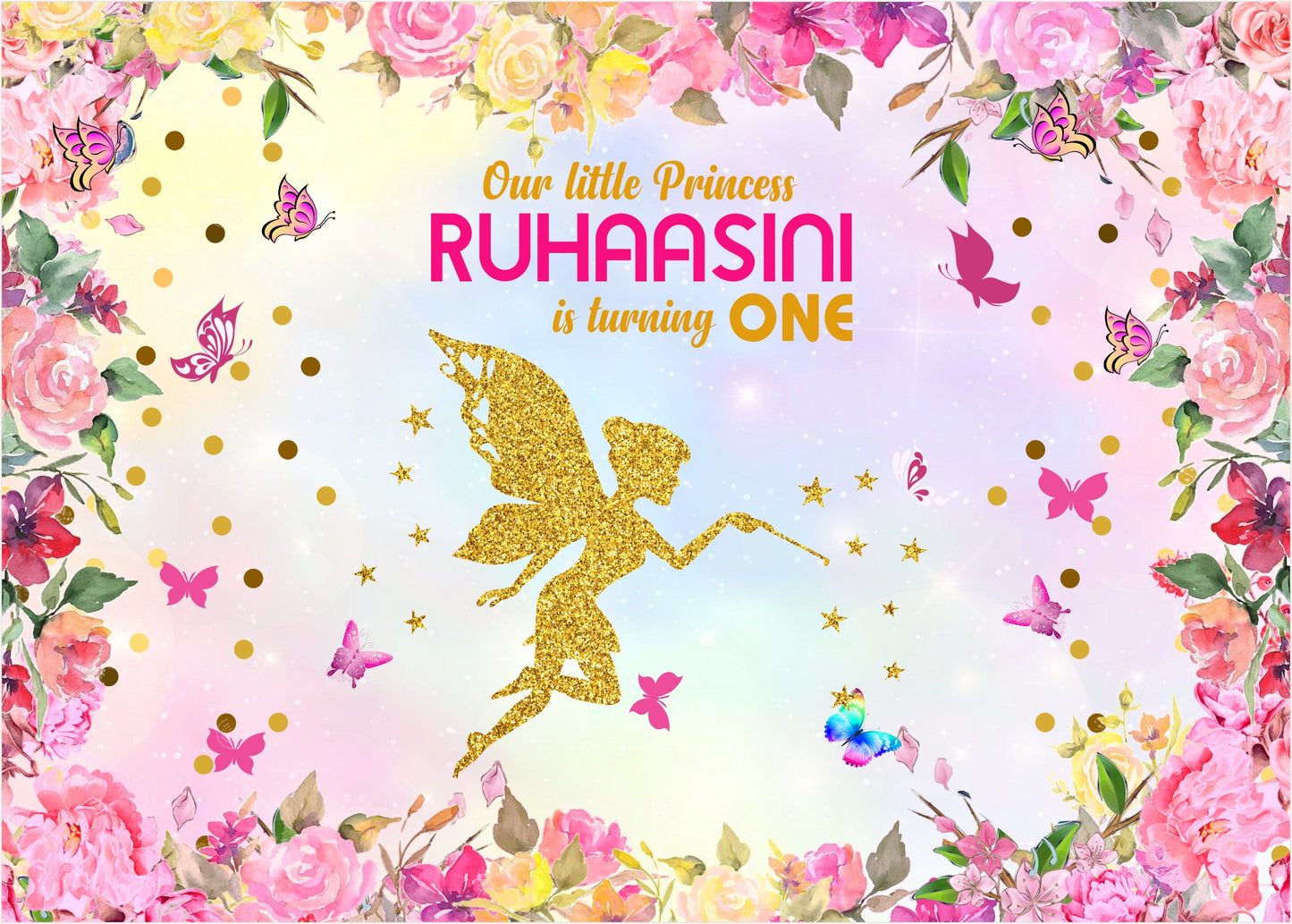Personalize Butterfly Birthday Backdrop Banner