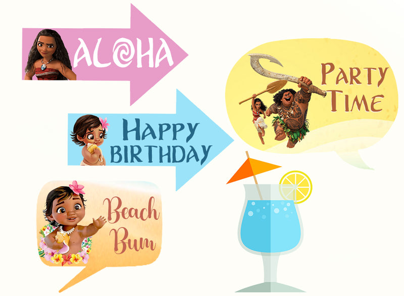 Moana Theme Birthday Party Photo Booth Props Kit