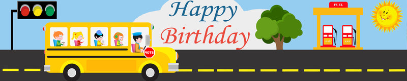 Wheels on the Bus Theme Birthday Long Banner for Decoration