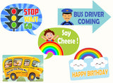 Wheels on the Bus Theme Birthday Party Photo Booth Props Kit