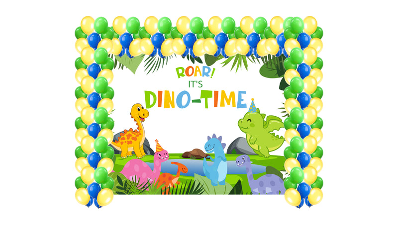 Dinosaur Theme Birthday Party Decoration Kit with Backdrop & Balloons