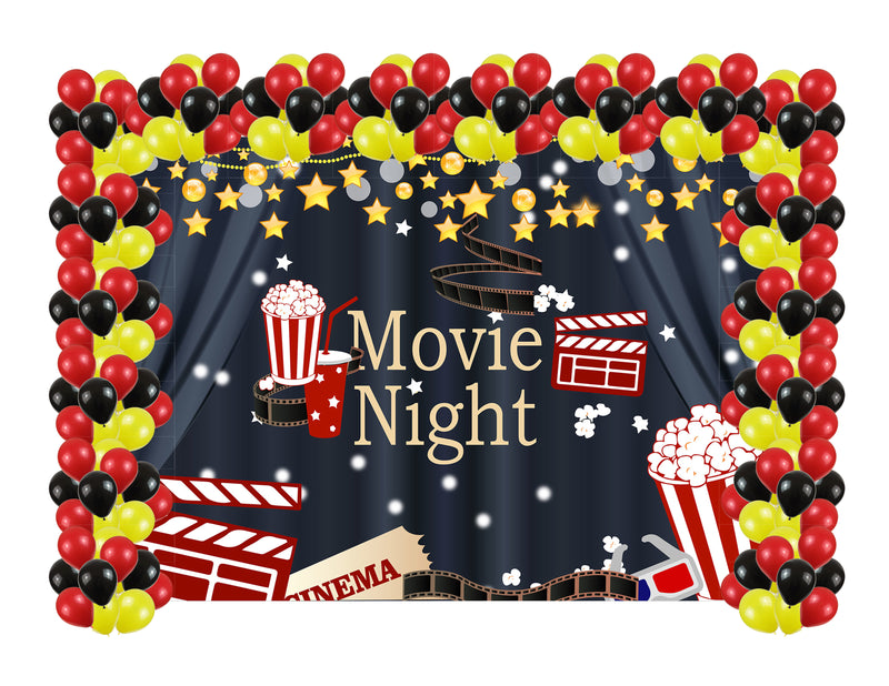 Movie Night Theme Decoration Kit with Backdrop and Balloons