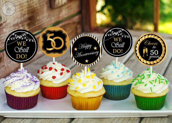50th Anniversary Party Cupcake Toppers for Decoration 