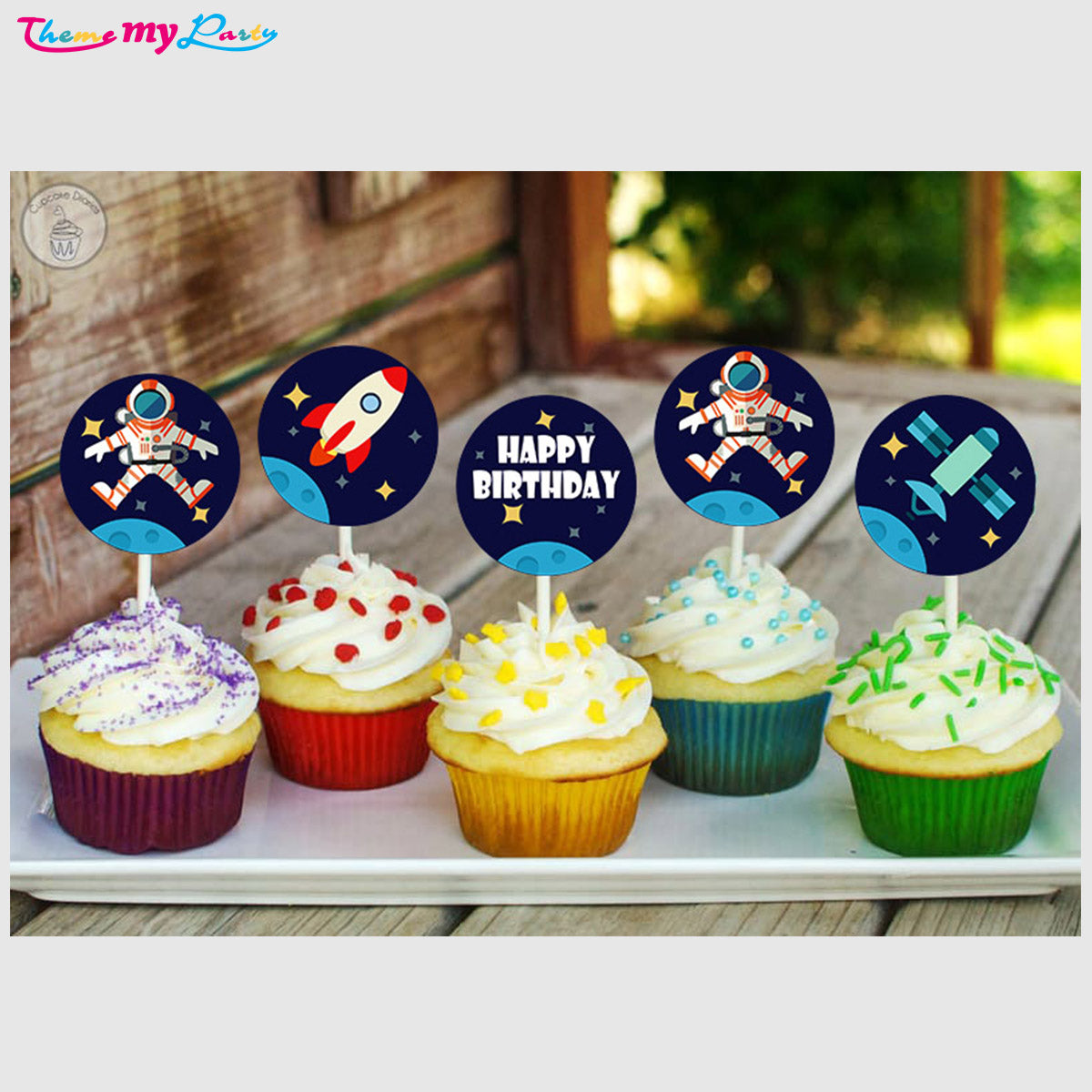 Space Theme Birthday Party Cupcake Toppers for Decoration