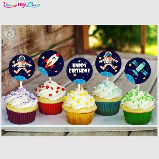 Space Theme Birthday Party Cupcake Toppers for Decoration