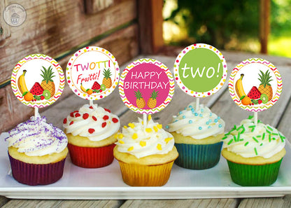 Twotti Fruity Theme Birthday Party Cupcake Toppers for Decoration 